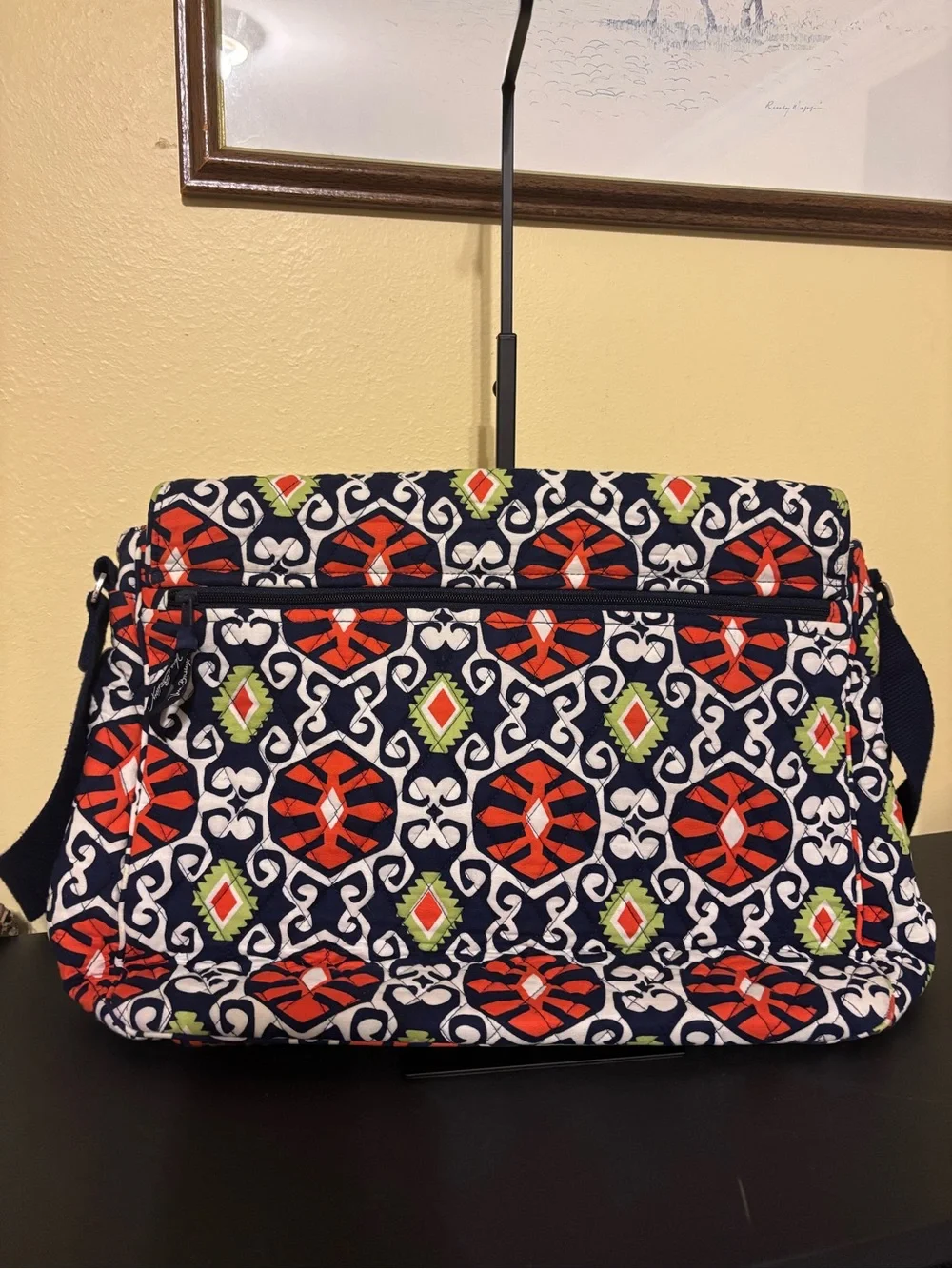 Vera Bradley Navy Quilted Messenger Bag with Red and Lime Accents